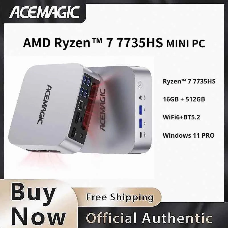 AMD Ryzen 7 7735HS Mini PC 16GB LPDDR5 512GB SSD Triple 4K Displays Radeon Graphics Pre-installed Windows 11 Pro Portable Comput