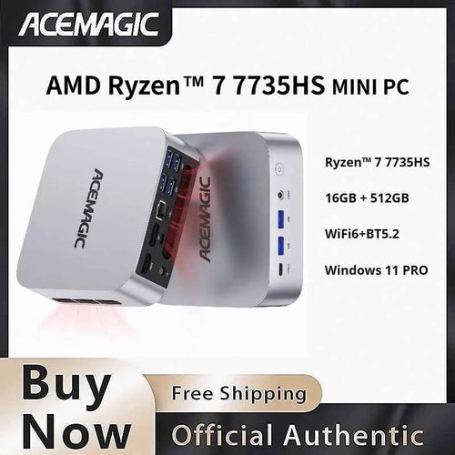 AMD Ryzen 7 7735HS Mini PC 16GB LPDDR5 512GB SSD Triple 4K Displays Radeon Graphics Pre-installed Windows 11 Pro Portable Comput