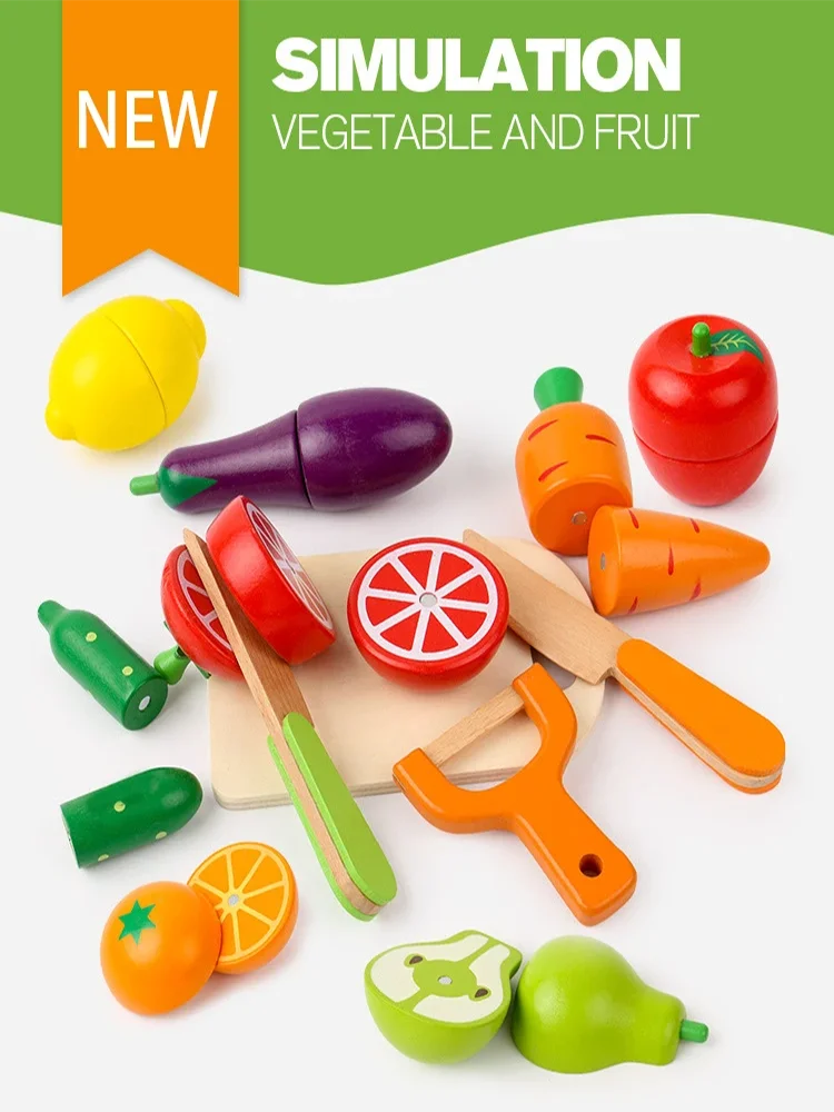 Simulation Kitchen Pretend Toy Wooden Classic Game Montessori Educational Toy For Children Kids Gift Cutting Fruit Vegetable