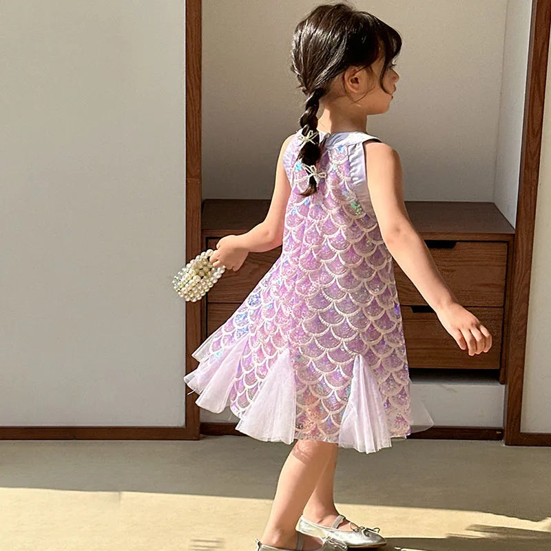 Girls Clothes Sequins Little Mermaid Fishtail Kids Dress Children Princess Dress For Prom Birthday Party Casual Holiday Costume