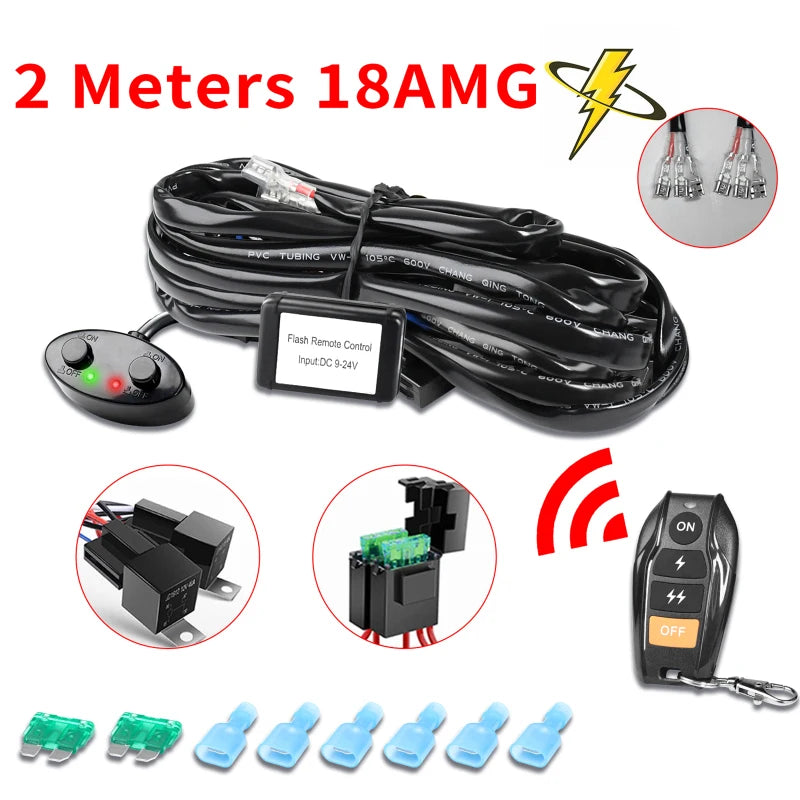 LED Light Bar Wiring Harness Kit 2 Leads Wireless Remote Control Wiring Harness Kit 18AWG Core Cable Wiring Harness Kit for Car