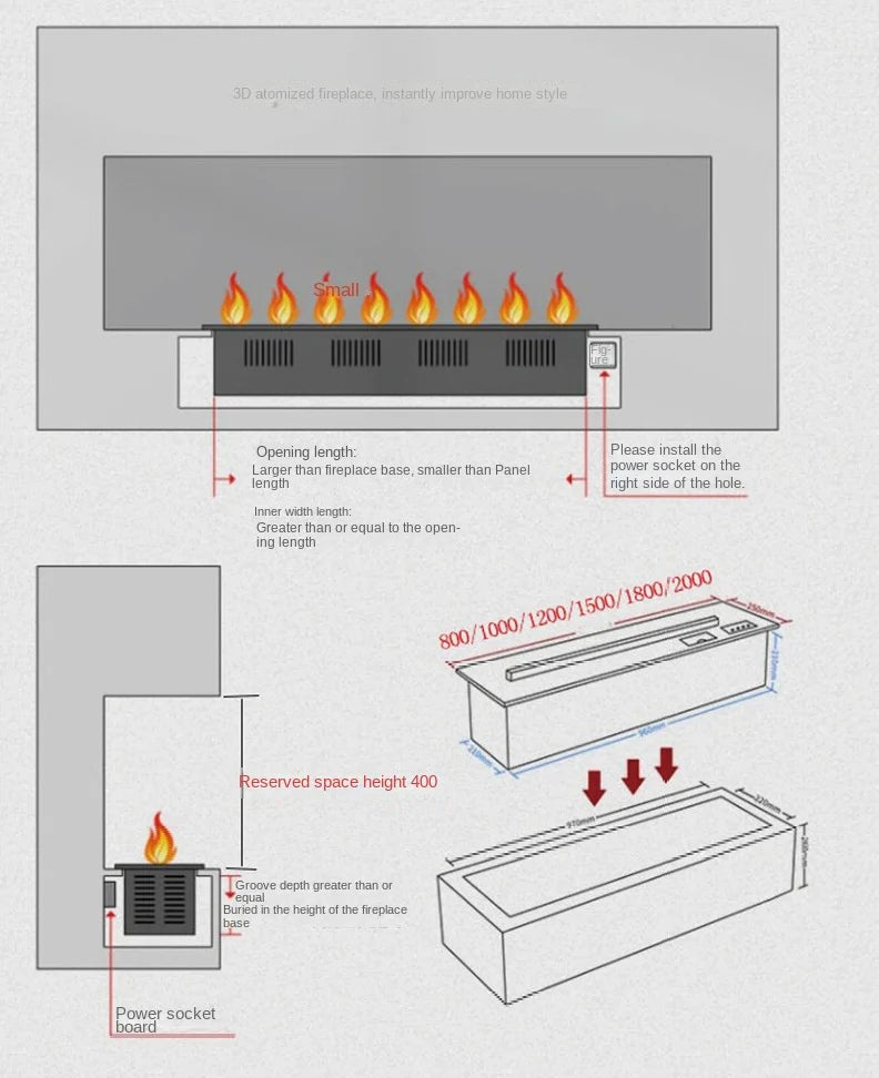 Water Electric Fireplace 3D Mist Fireplace Embedded Realistic Mist Flame Remote Control APP Interior Decoration Steam Fireplace