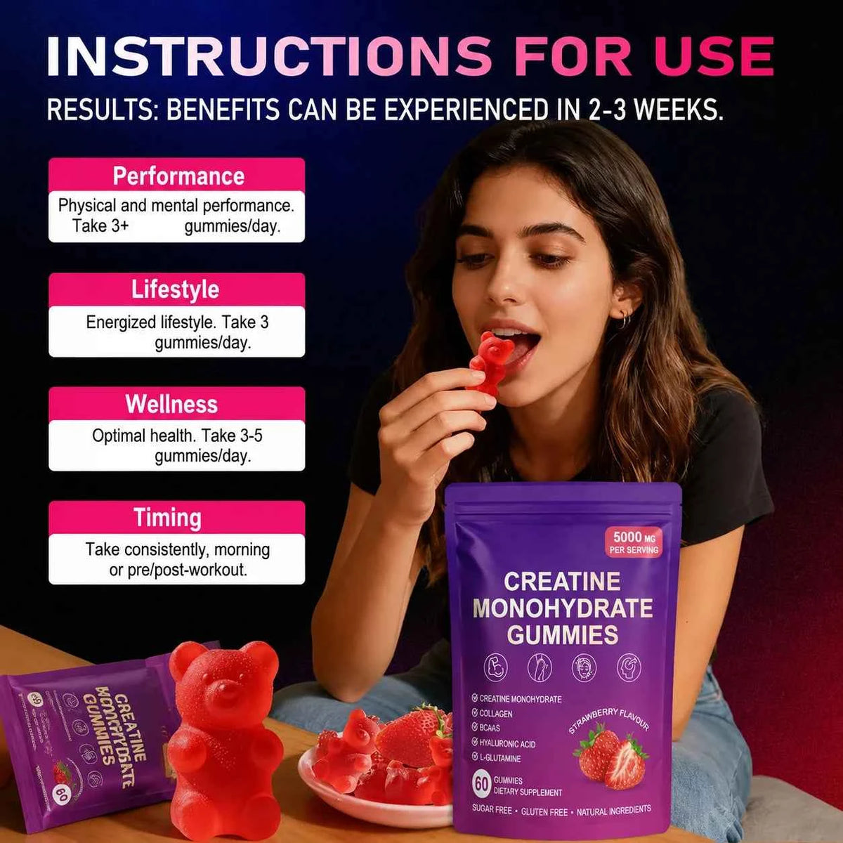 Creatine Gummy Supplement With BCAA, Collagen & Vitamin D3
