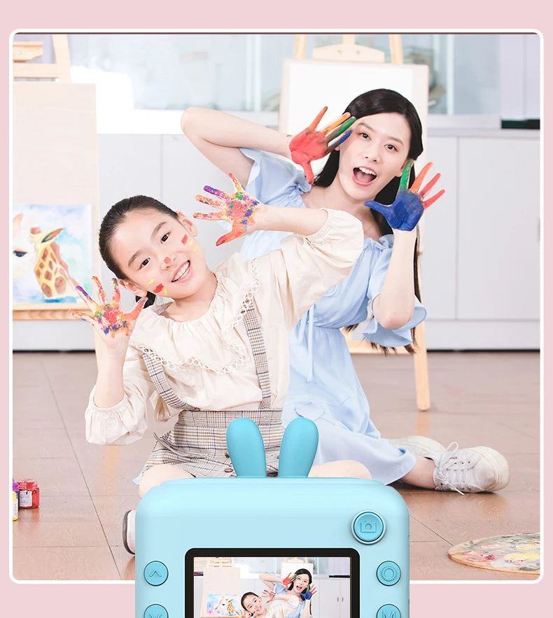 Kids Photo Camera Printer with Game Cute Bunny Mini Digital Video Child Instant Print Camera 4-12 Years Kids Girls Boyes Gifts