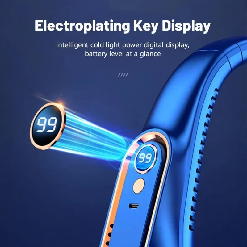 Neck Bladeless Fan Mini Ultra Long Life Portable Lazy Silent Fan USB Charging Student Sports Office Digital Display Power 5 Gear