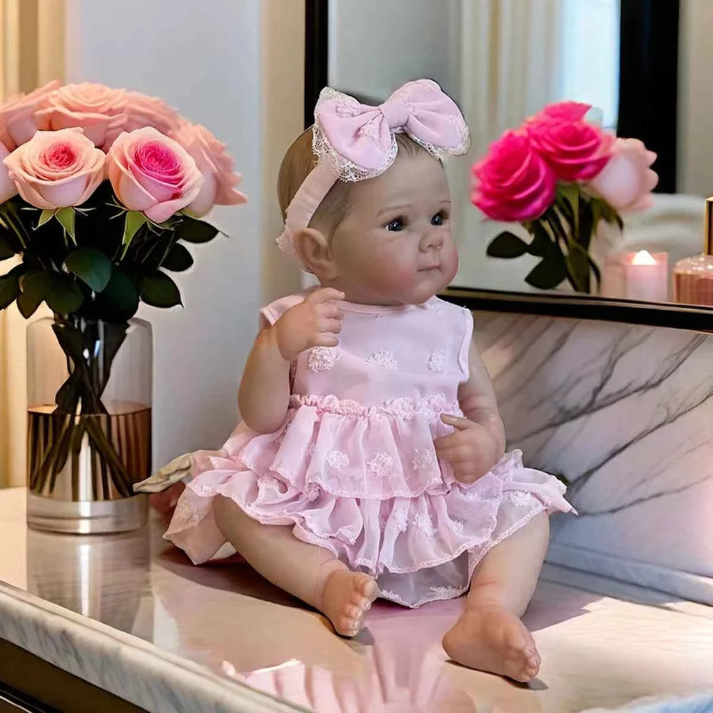 JOYORA Realistic Rebirth Doll Pink Dress Fashion Doll High Quality Soft Vinyl 3D Skin Baby Doll Cute Children Playmate Gift Toy