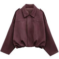HXAO Suede Cropped Jacket Women's Bomber Jacket Oversized Batwing Sleeves Outerwears Lady Casual Loose Coat Street Style Jackets