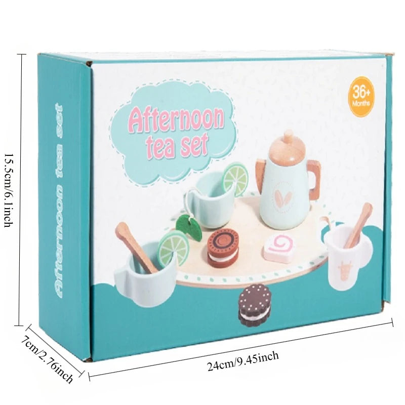 Kids Wooden Educational Toys Pretend Play Tea Dessert Set Role Play Game for Kindergarten Toddlers