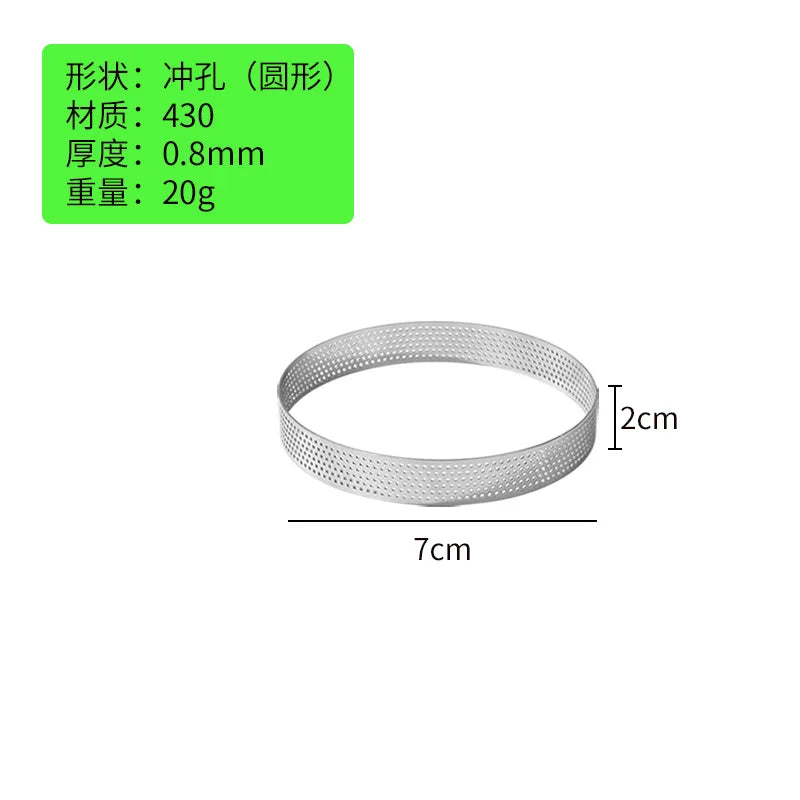10PCS 5/6/7/8CM Perforated Tart Rings with Hole Stainless Steel Tart Bottom Tower Fruit Pie Quiches Cake Ring Mousse Baking Mold