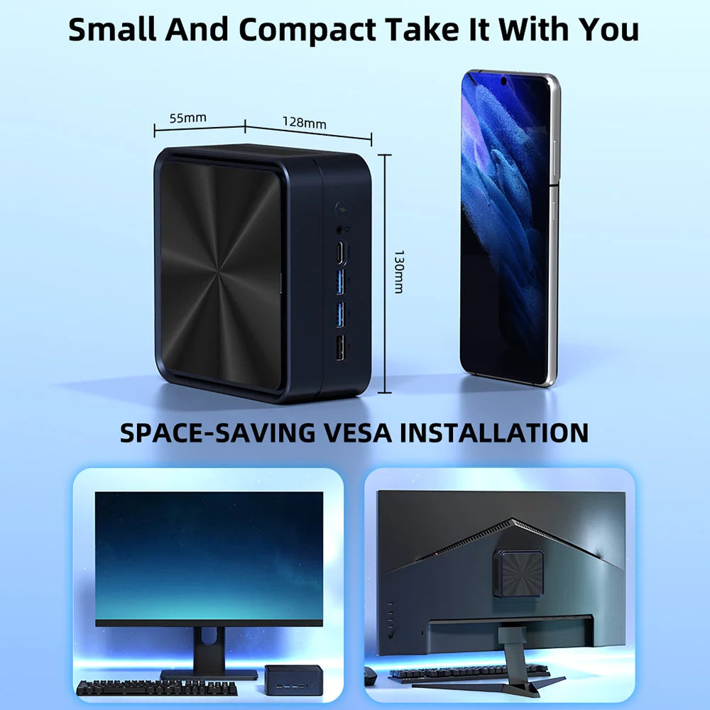 AittactXTexHoo MINI PC AMD R7 8745HS 7840HS 7735HS R5 6600H DDR5 NVMe Dual HDMI DP 4K Wifi6 WDesktop Gaming Computer