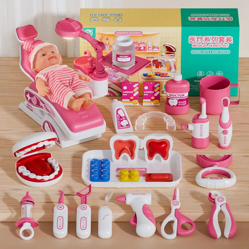 Kids Doctor Play Set Medical Kit with Dental Tools Simulation Dentist Game Pretend Role Play Toys for Boys Girls Gifts