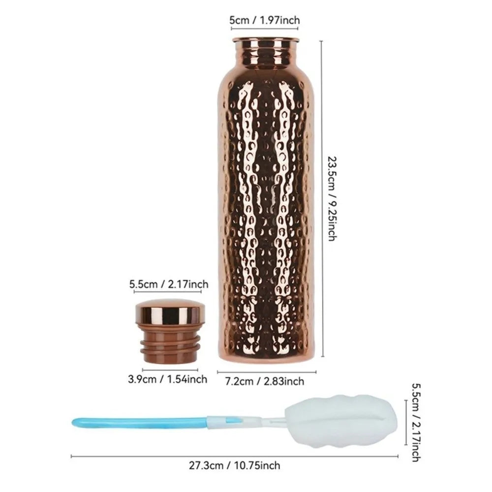 800ML Copper Water Bottle One-Click Open Lid Thermal Insulation Hammer Pattern Bottle Anti-Slip Silicone Base