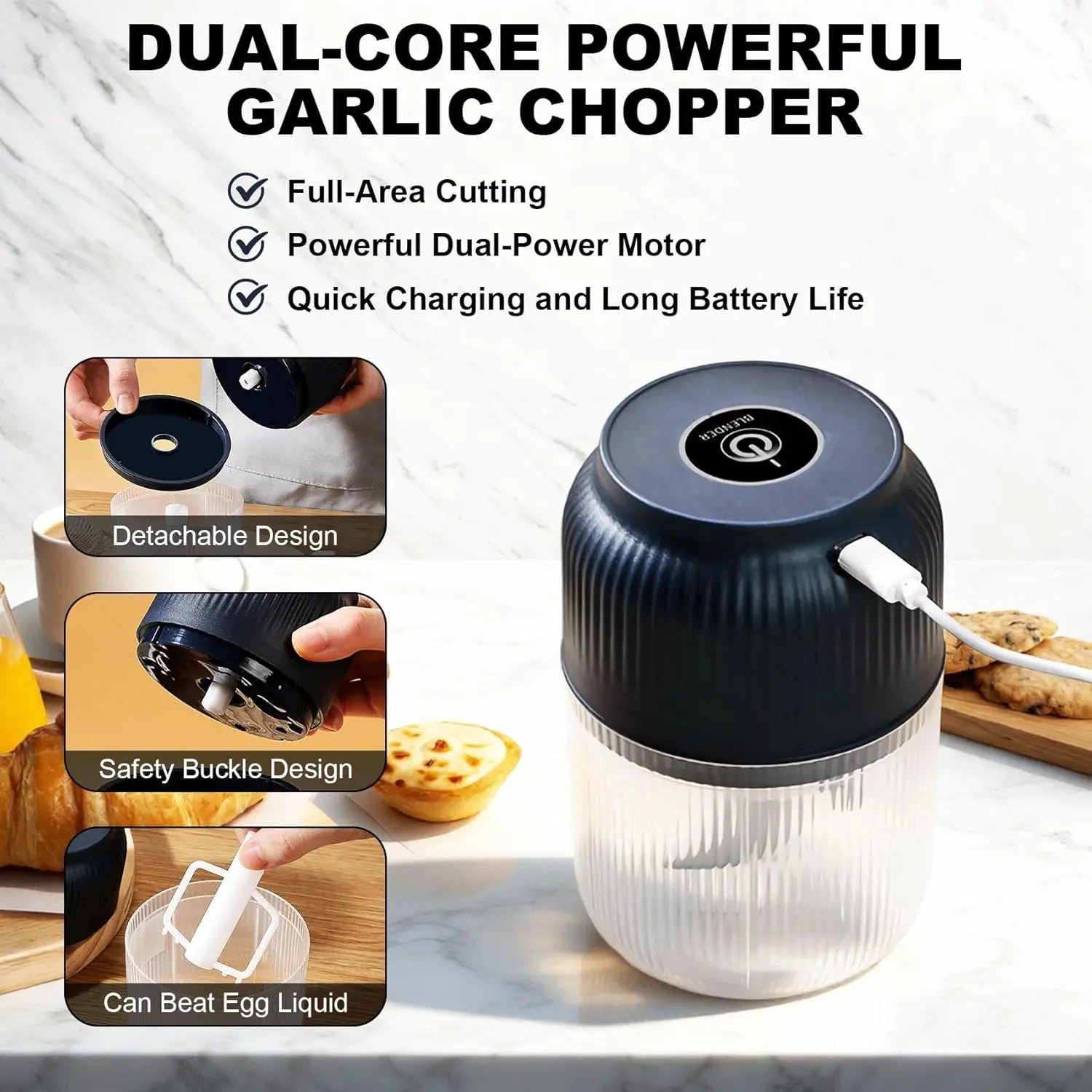 Electric 200ml Garlic Chopper Vegetable Crusher Kitchen Food Mashers Press Machine - Efficient Chopping Tool for Vegetables And Garlic