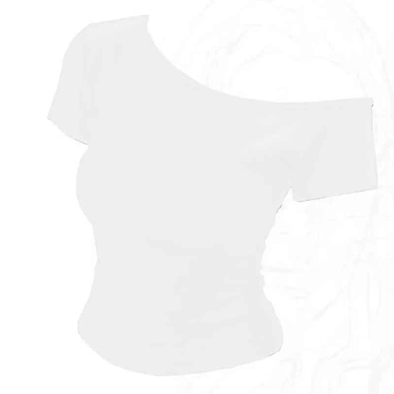 Summer Off shoulder Top Women Slim fit Body Summer  Short sleeve T shirt One shoulder Female Sexy Basic Tees Korean Chic