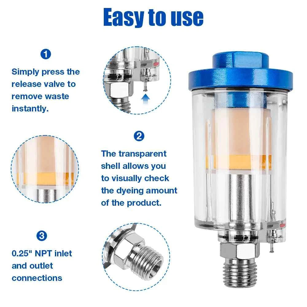 Spray Gun Oil/Water Separator, 1/4" Filter Pressure Regulator, EU Adapter With Air Pressure Regulator, Air Compressor Regulator