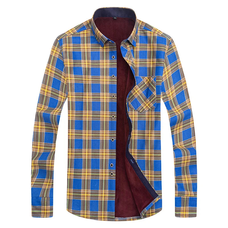 Men's long-sleeved shirt with fleece thickened warm autumn and winter plus size 8XL9XL slim casual plaid everything comfortable
