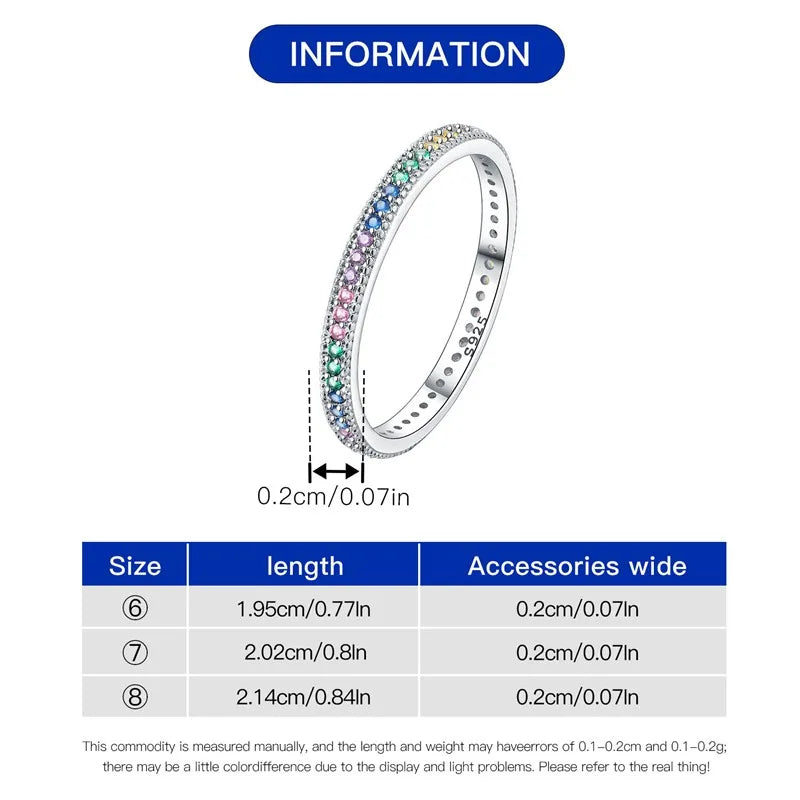 MISEFF Real 925 Sterling Silver Double Rings Simple Color Zircon Rings For Wedding Engagement Birthday Silver Jewelry Gift