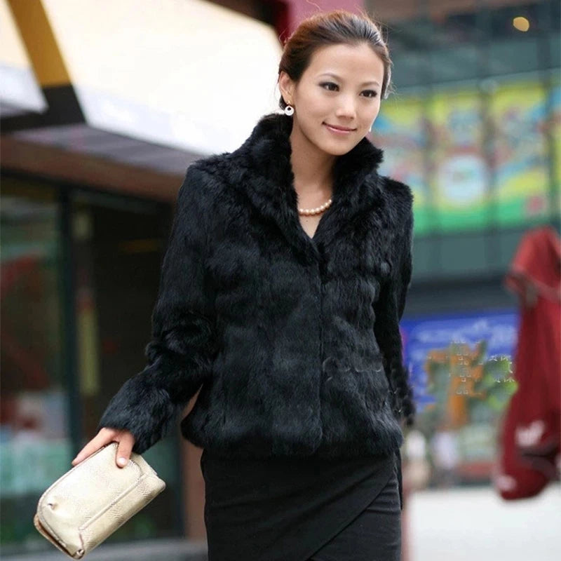2026 New Autumn Winter Real Genuine Rabbit Fur Coat Women Full Pelt Real Rabbit Fur Jacket Fashion Fur Mandarin Collar Overcoats