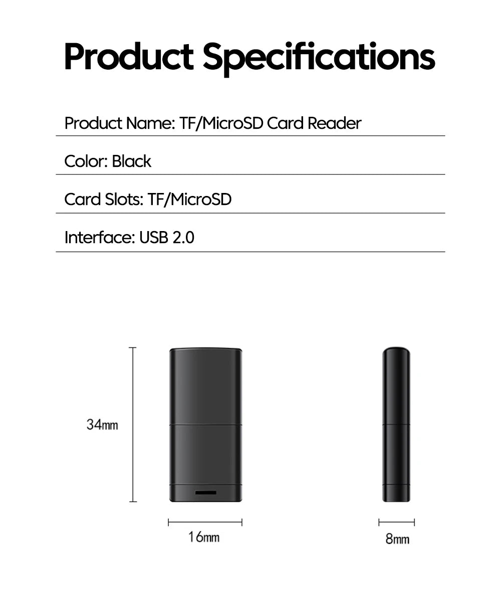 USB2.0 Mini Micro SD Card High Speed Memory Card Reader With TF Card Slot Max Compatible 2TB Portable Memory Card Reader Adapter