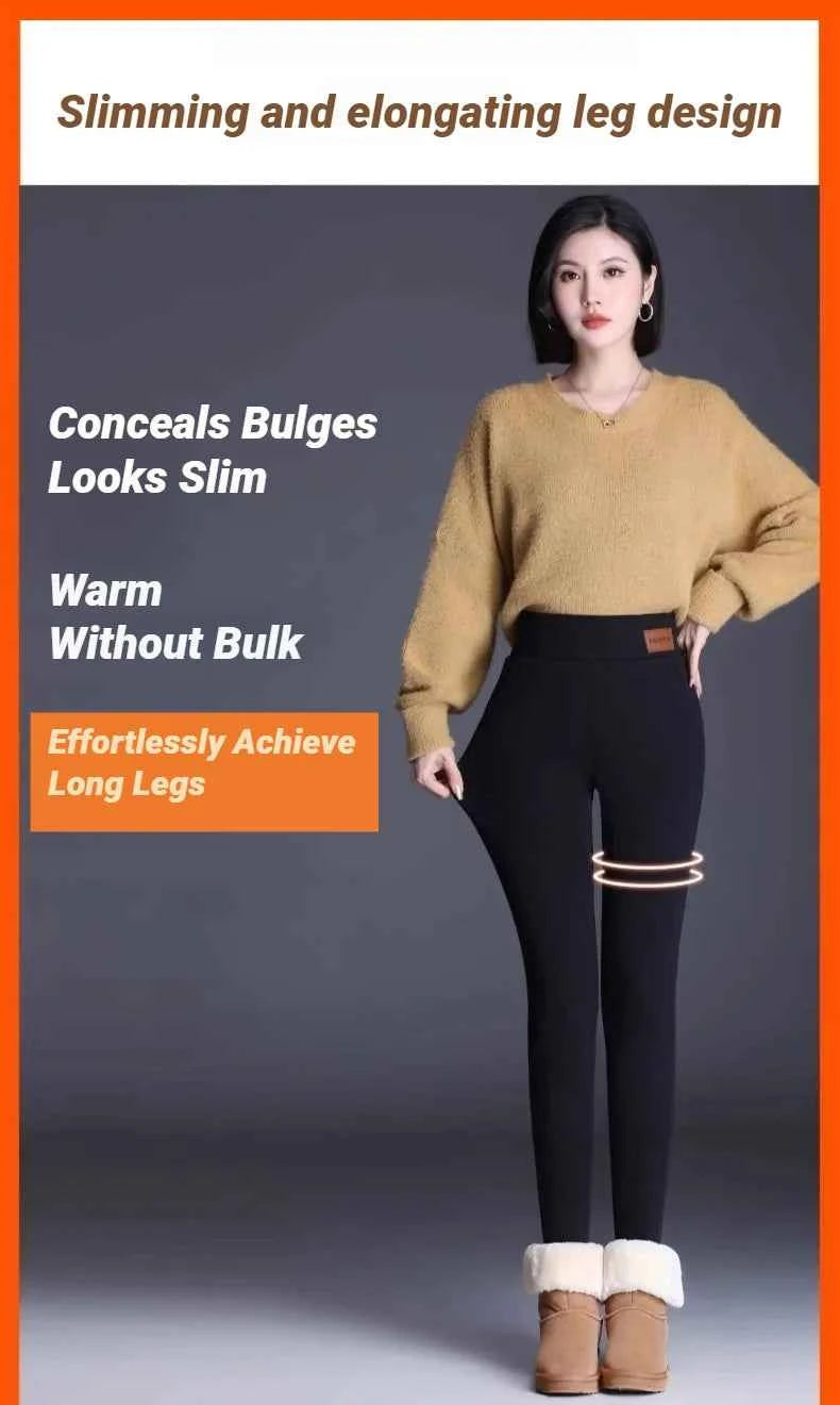 Women Thermal Leggings Winter Warm Sexy Elastic Translucent Pantyhose Female Fleece High Waist Slim Thicken Tight Pants Black