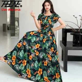 Long Maxi Dress Women Clothing Spring Summer Bohemian Holiday Beach Korean Style Floral Vintage Slim Vestidos Robe Dresses Boho