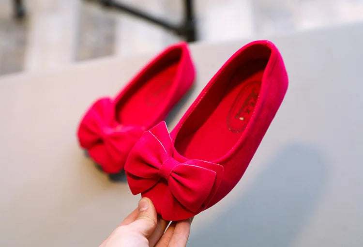 Baby Girls Shoes Princess Bow-knot Flock Fabric Spring Autumn Kids Flats Children Casual Loafers Candy Color Toddlers Shoes Soft