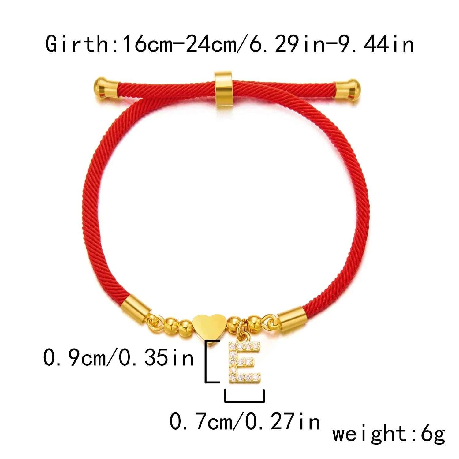 New Gold Stainless Steel Heart Initial Letter Bracelet - Red Rope Charm Jewelry for Men & Women, Lucky Gift