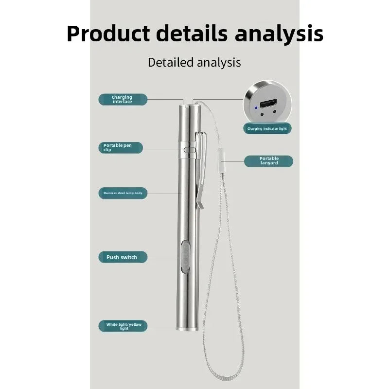 Mini Portable Medical Handheld LED Pen Light Flashlight USB Rechargeable Dental Nurse Flashlight, Rechargeable