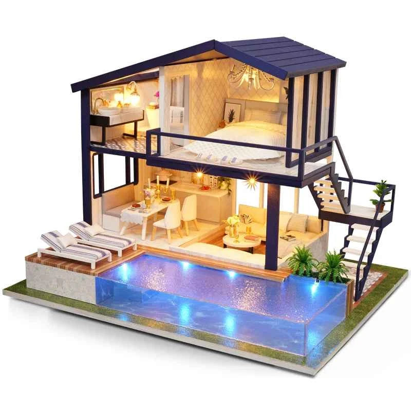 DIY Wooden Dollhouse Mini Building Kit Handmade Doll House Case Model 3D Puzzle Assembly With Furniture Toys For Christmas Gifts
