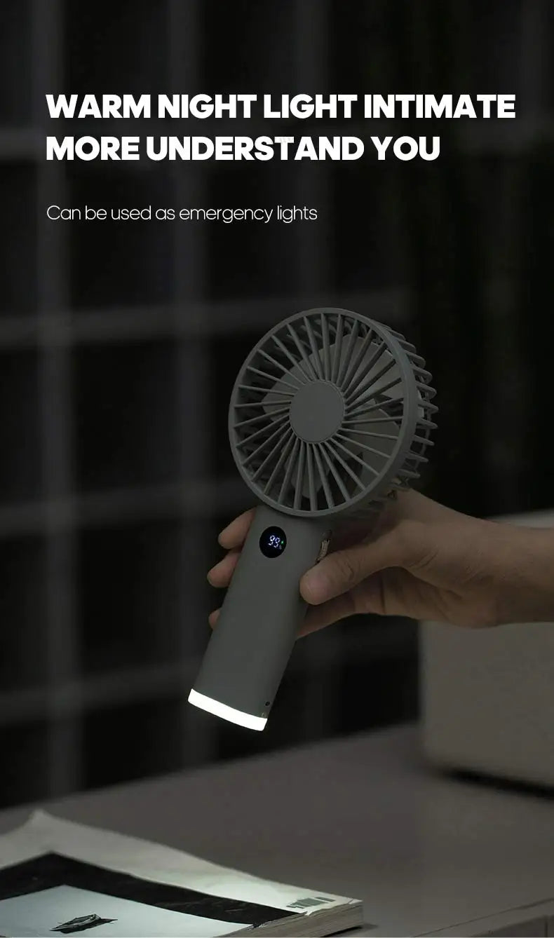 New Handheld Personal Fan Portable Mini USB Hand Fan 3600mAh Rechargeable Mini Fan with Stepless Speed Control Display Nightligh