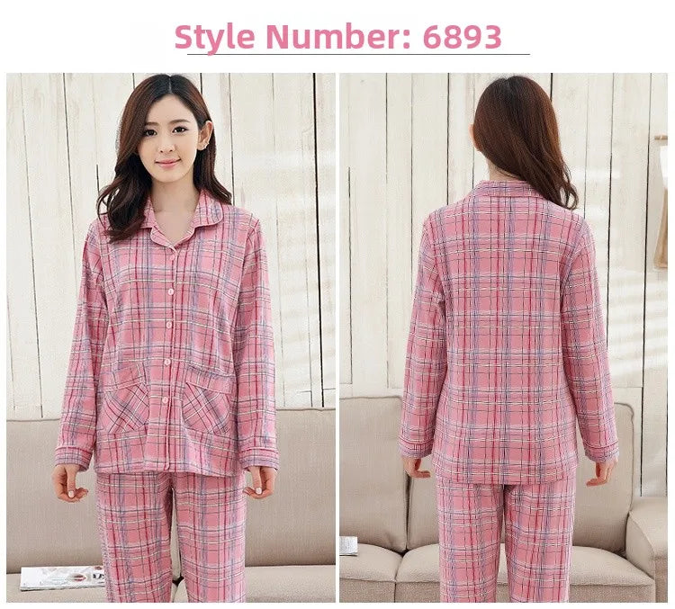 100% Pure Cotton Long Sleeve Sleepwear Set for Elderly Women Spring Summer Autumn Home Clothes Outwear Comfortable Home Suit