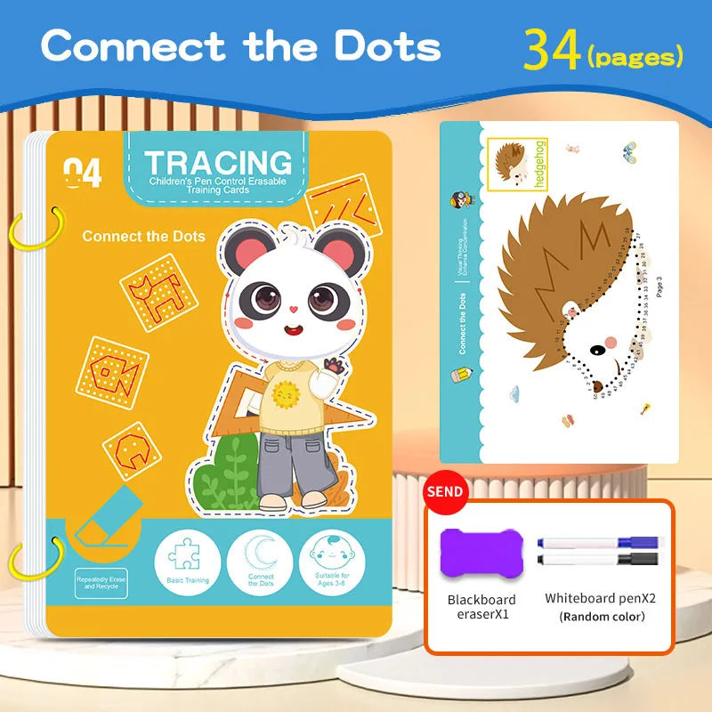 Reusable magic tracking workbook, suitable for children, drawing and control training, thick lines, educational diary, notebook