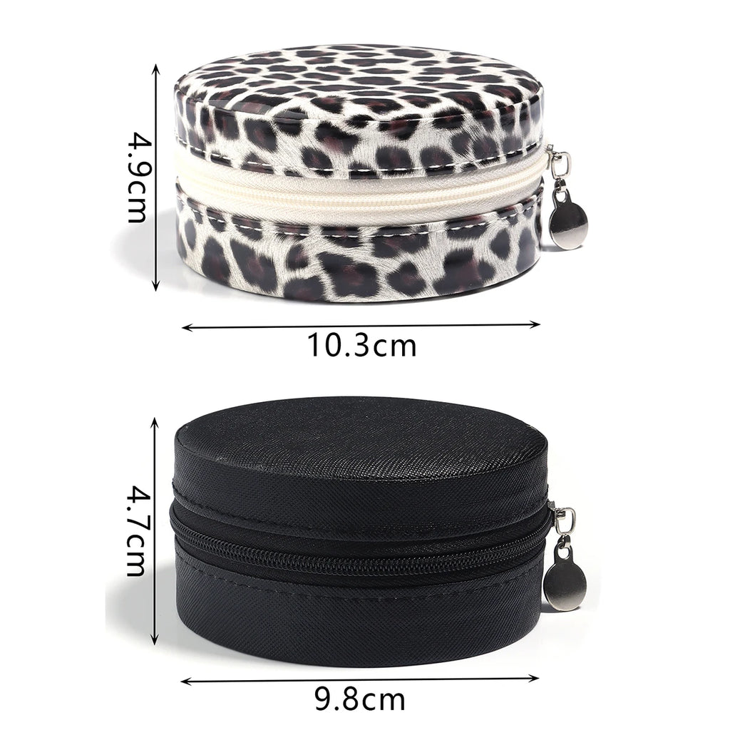 1 Pc PU Leather Jewelry Box Round Jewelry Organizer Case Multicolor Portable Necklace Earrings Rings Display Mini Storage Box