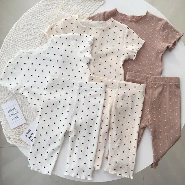 New Korean Home Clothes Baby Girls Summer Pajamas Suits Two-piece Flora Print Tshirt 1-8 Years Short Sleeve Tops+Short Pants