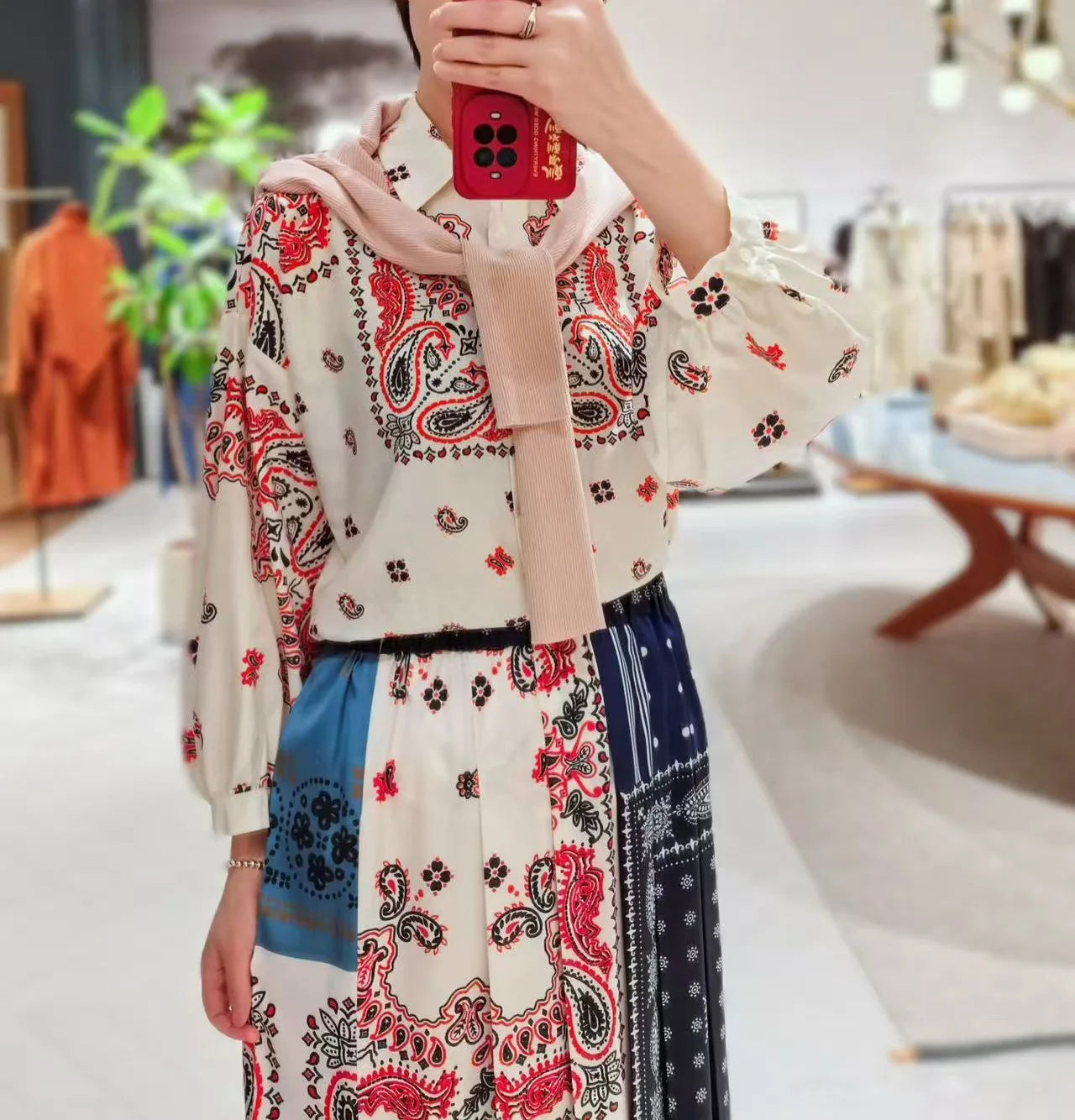 2025 Early Autumn New Design Limited Edition Color-Plaid Retro Print A-line Long Dress Loose Half-Length Skirt Women