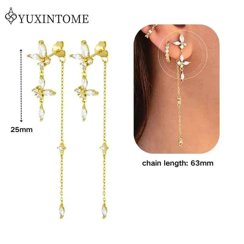 Women's 925 Sterling Silver Ear Needle Crystal Zircon Water Droplets Stud Hoop Gold Huggie Earrings Premium Luxury Party Jewelry