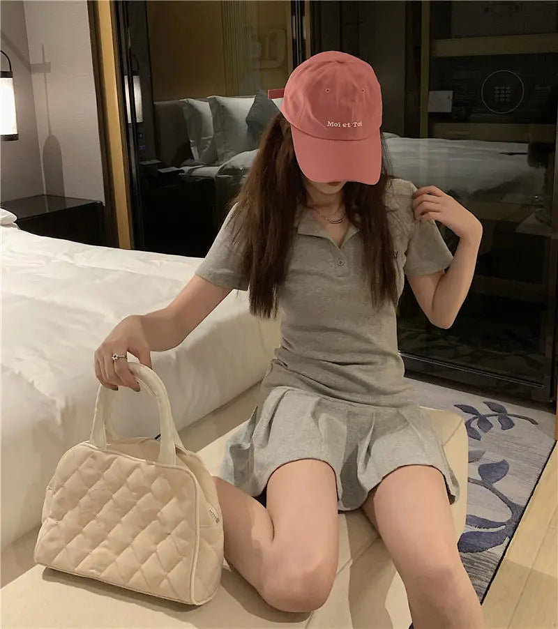 Pleated Dresses Women Sporty Minimalist Summer Female Turn-down Collar New Korean Style Casual Hotsweet Empire Fashion Harajuku