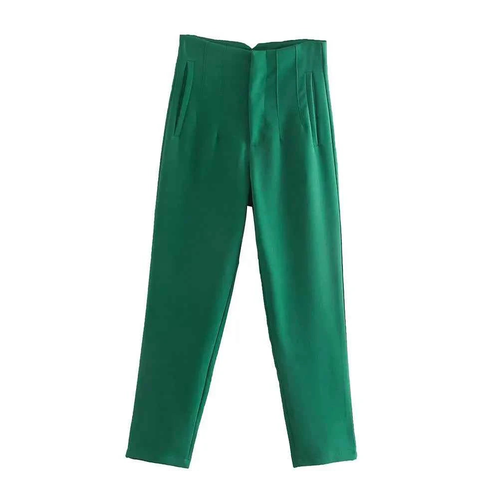 DUOPERI Women Fashion Solid Basic High Waist Trousers Chic Female Office Lady Casual Business Workwear Long Pant