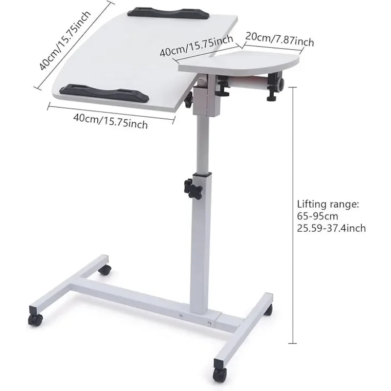 Bedside Desk, Portable Laptop Desk with Drawers, 360 ° Rotating Board, Double Anti Slip Strips, Adjustable Height, Foldable