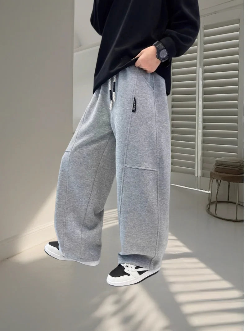 2026 New Spring Casual Kids Pants Black Elastic Waist Straight Leg Sweatpants for Boys Loose Pocket Children Trousers