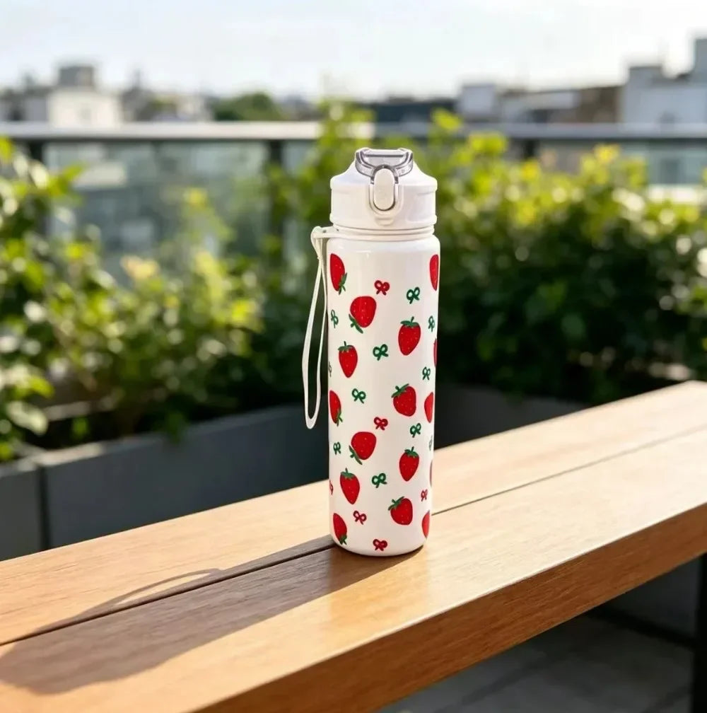 Cute Bow & Flower Water Bottle, Premium Texture Minimalist Design, Large Capacity, Lightweight and Leakproof with Portable
