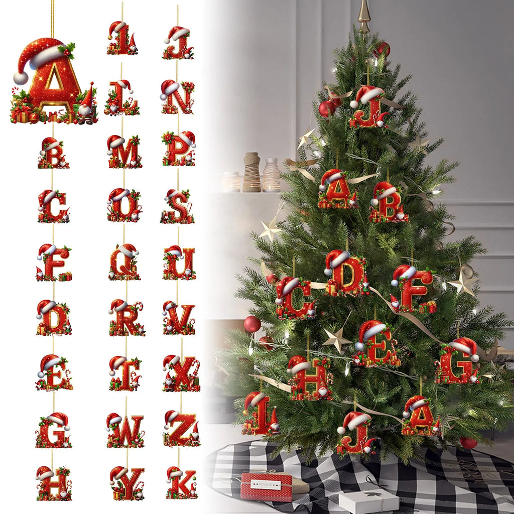2D Home Decorations Ornaments 26 Letter Pendant For Christmas Tree Decor Christmas Ornaments Acrylic Flat Christmas Tree