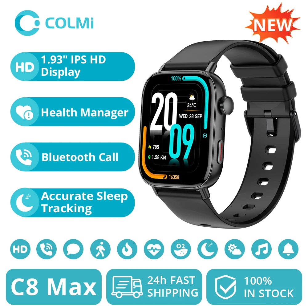 COLMI C8 Max Smart Watch for Men And Women with Voice Calling Feature 1.93" Large HD Color Display Health & Fitness Tracker