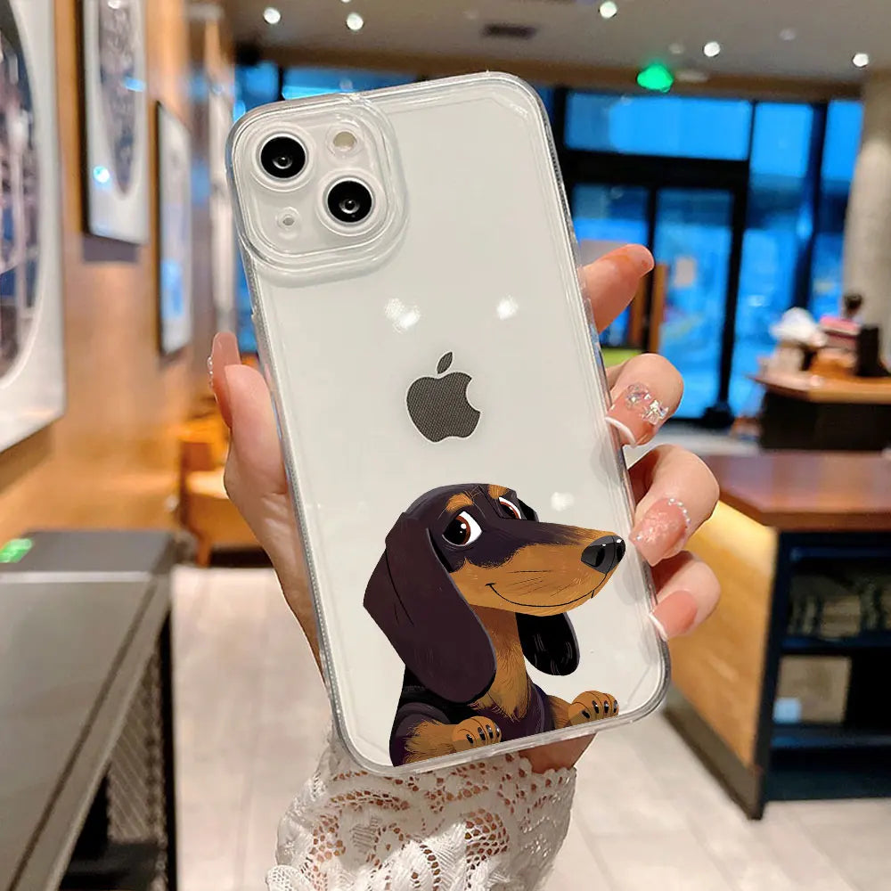 Cute Dachshund Bulldog Phone Case for iPhone 16 11 12 13 14 15 Pro Max Mini SE 7 8 Plus Animal Cover Cartoons Dog Fundas Coque