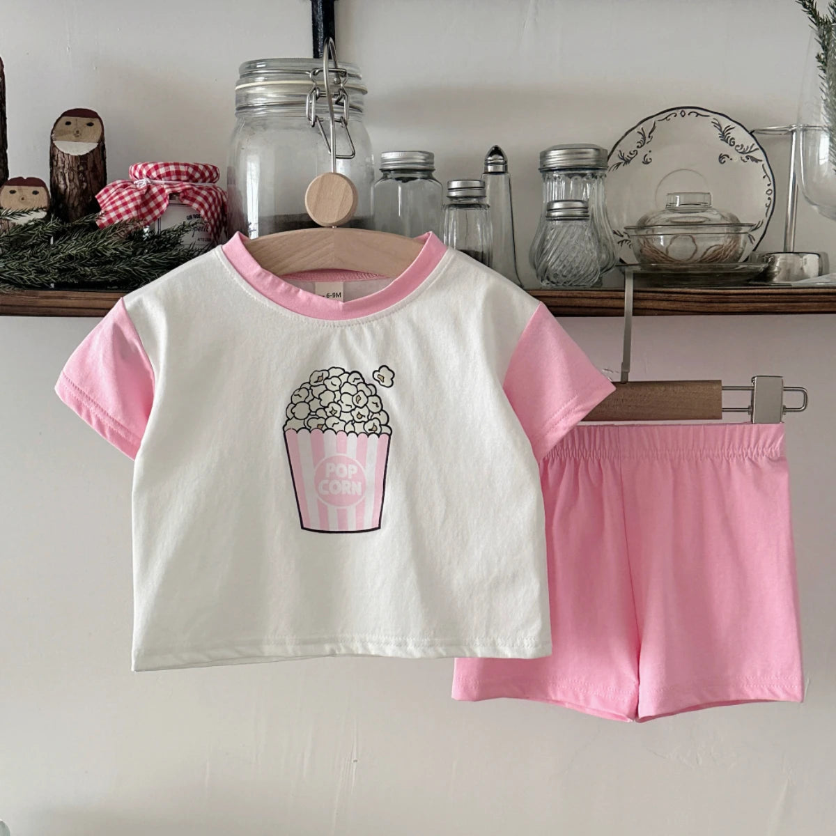 Infant 2PCS Summer Baby Girls Clothing Casual Newborn Set Cotton Popcorn Printed Short Sleeved T-shirt+Shorts