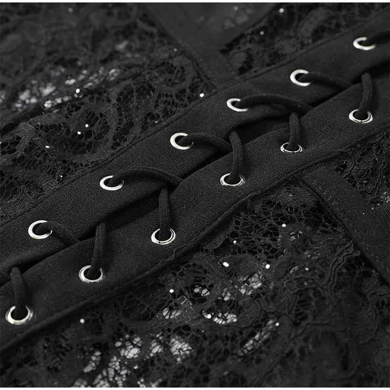 Sexy Women Black Lace Corset Vest Fashion See Through Hollow Out Strapless Top Chic Autumn 2025 New Party Lady High Street Vests
