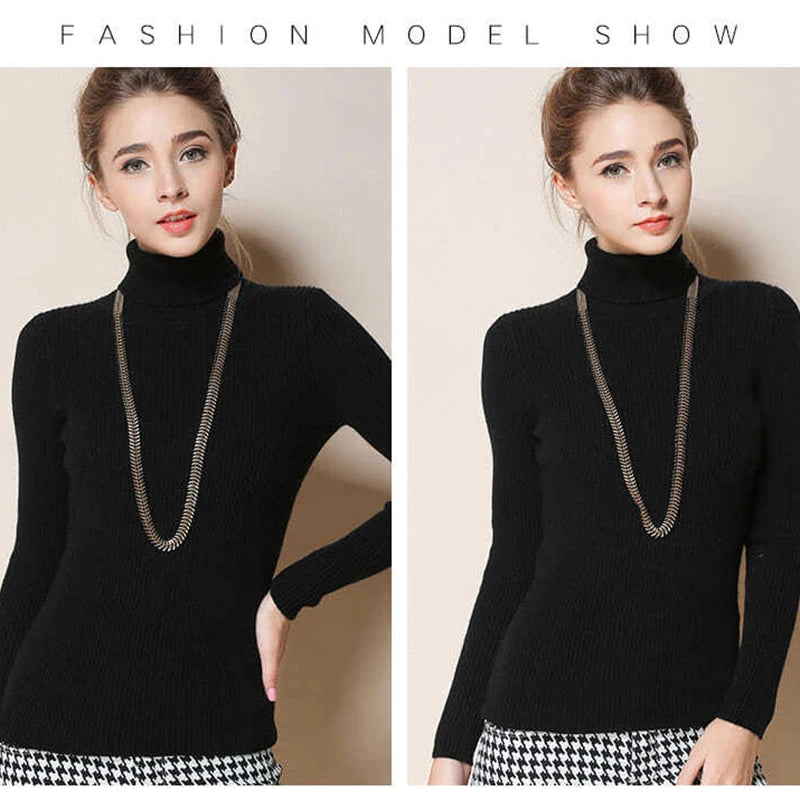 2026 Simple Women Turtleneck Sweater Winter Fashion Pullover Elastic Knit Ladies Jumper Casual Solid Black Female Basic Tops