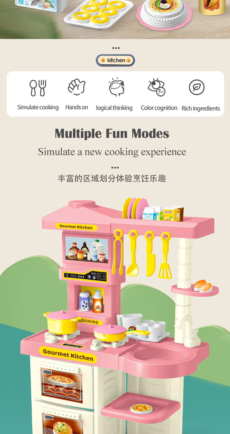 Play Kitchen Accessories, Kitchen Playset Toys for Kids Foods Pots Pans Milk Bread Fork for 3+ Boys and Girls