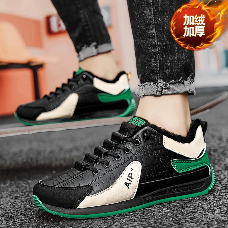 Winter Men's Shoes Casual Running Shoes Trendy Versatile Anti-Slip Sports Cotton Shoes with Plush for Warmth Wear-resistant