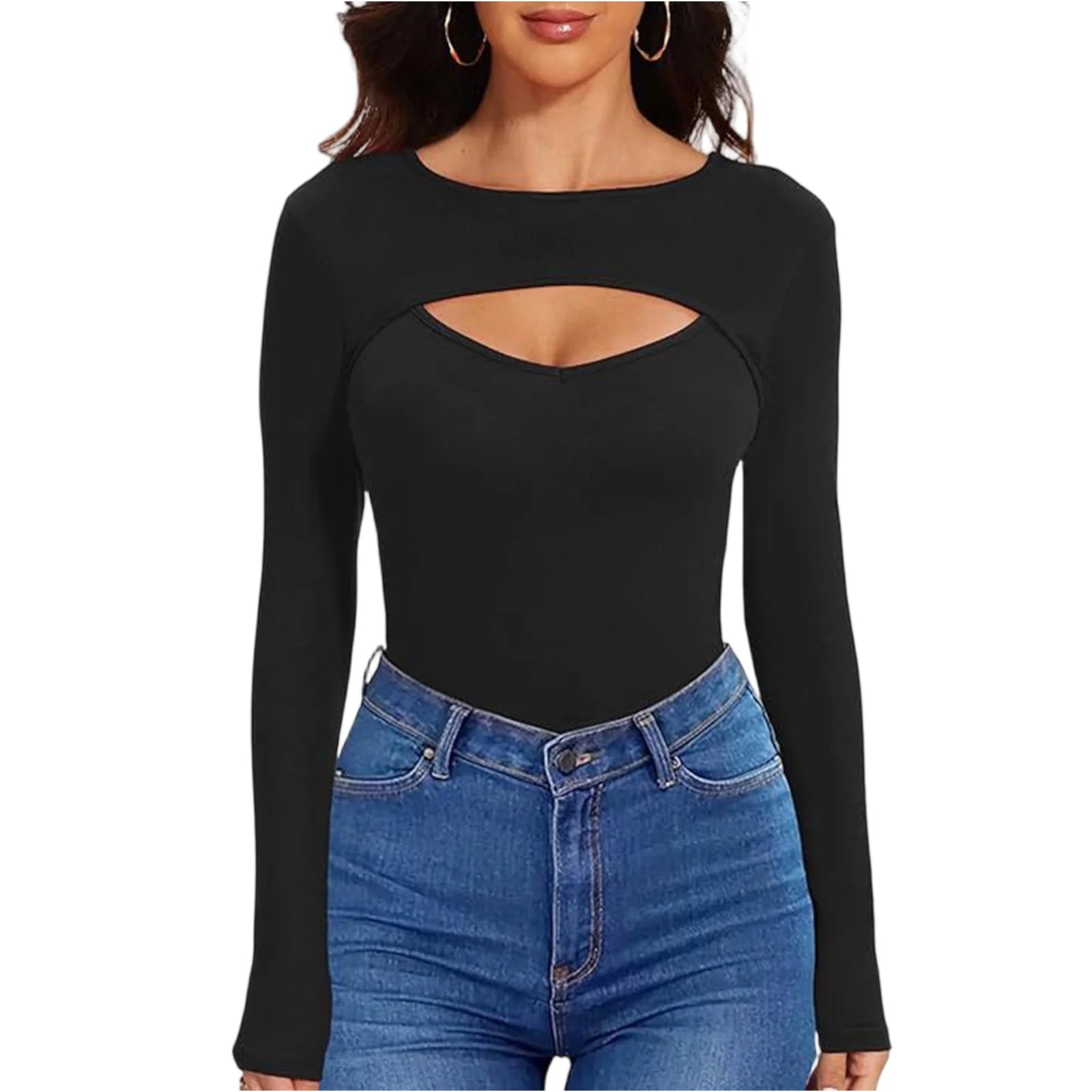 Spring Autumn Women's Long Sleeve T-Shirt Fashion Casual Front Hollow Slim Sexy Top Female Slim Bottoming Shirt Pullover